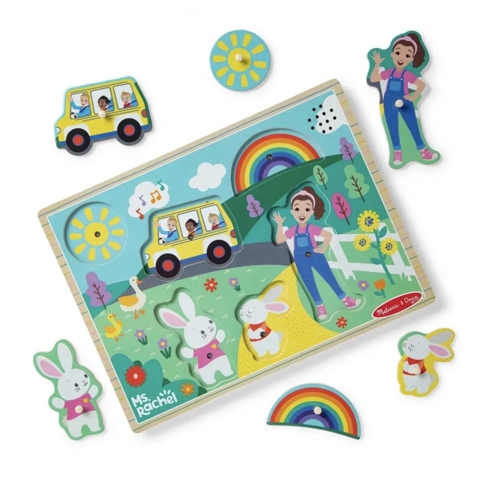 Ms. Rachel Melissa & Doug Wooden Song Peg Puzzle Toys 6-Piece Light-Activated